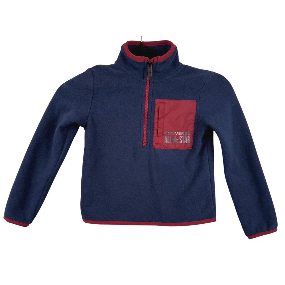 Converse All Star Jacket Size 4 Boys Fleece Quarter Zip Pullover Navy‎ NEW NWT